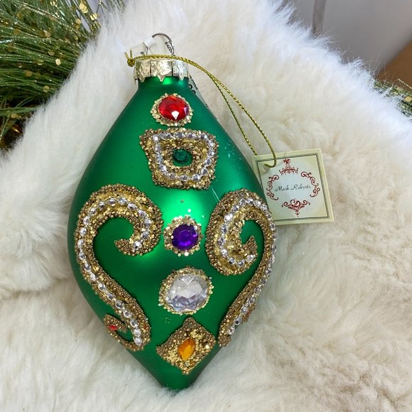 Mark Roberts King's Jewel Finial Ornaments Set of 2 Green Holiday New - Picture 3 of 3